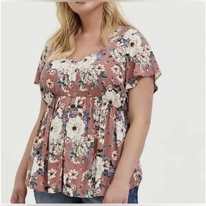Torrid Dusty Rose Floral Challis Button Babydoll Top